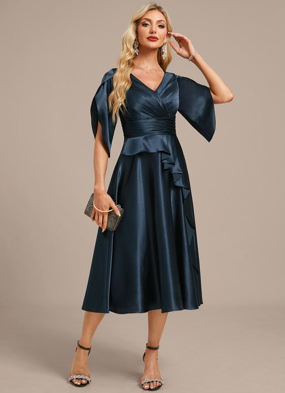 Robe Midi Satinée Marine - gallery 4