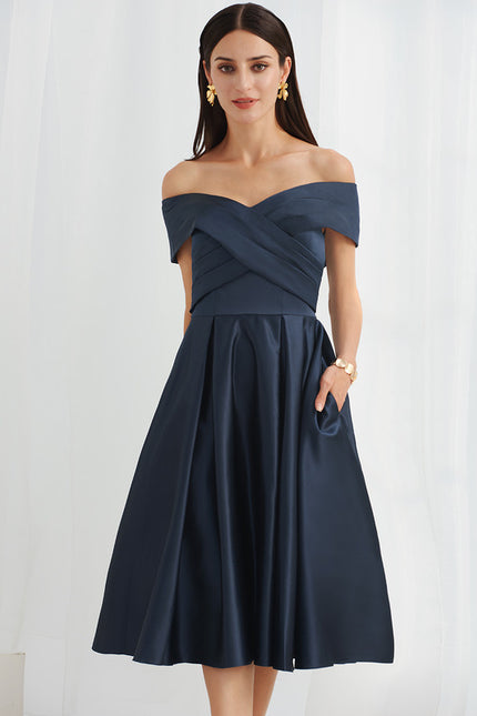Robe Midi Satin Off-Shoulder - gallery 2