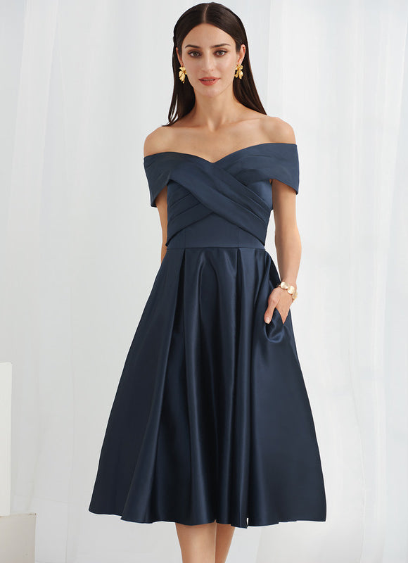 Robe Midi Satin Off-Shoulder - gallery 2