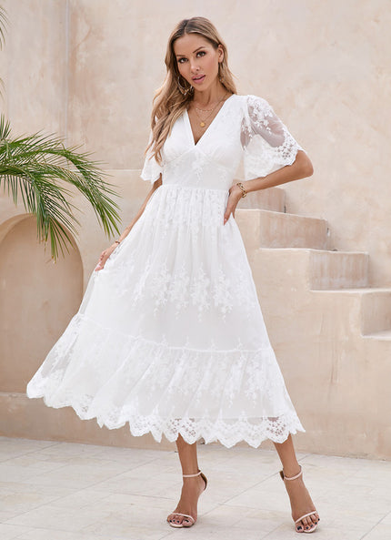 Robe Midi Dentelle Bordeaux