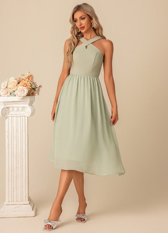 Robe Midi Chiffon Vert - gallery 1
