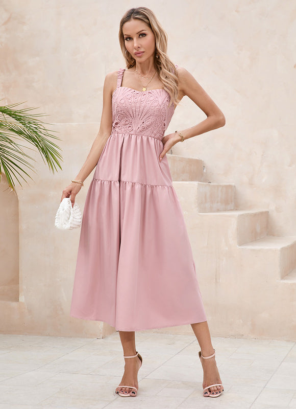 Robe Midi Midi Rose Brodée - gallery 4