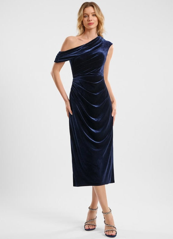 Robe Midi Velours Asymétrique - gallery 2