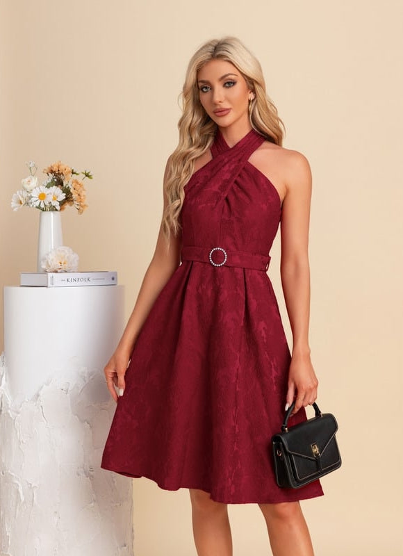 Robe Midi Bordeaux Ceinturée - gallery 5