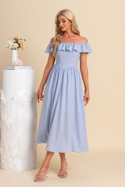 Robe Midi Bleu Ciel À Volants - gallery 4