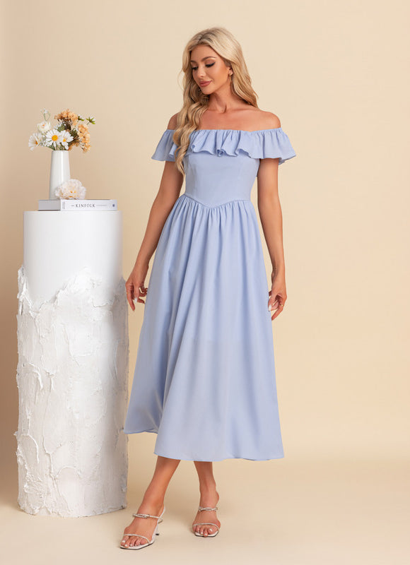 Robe Midi Bleu Ciel À Volants - gallery 4