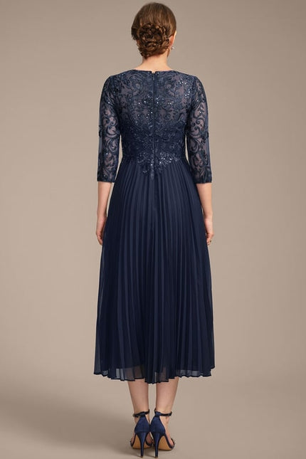 Robe Midi Marine Plissée - gallery 6