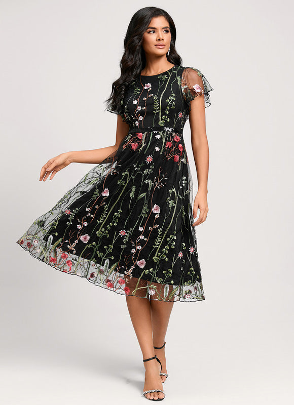 Robe Midi Fleurie Noire - gallery 3