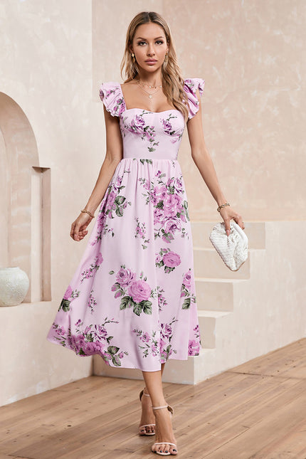 Robe Midi Rose À Volants - gallery 5