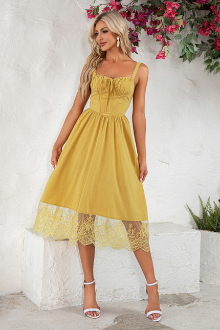 Robe Midi Midi Dentelle Jaune - gallery 5