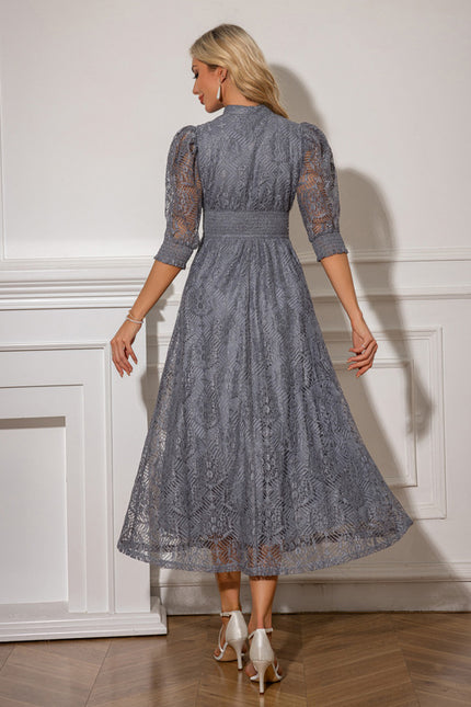Robe Midi Grise En Dentelle - gallery 2