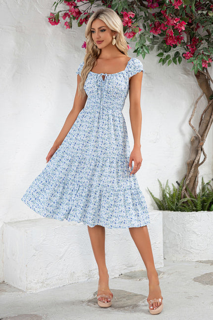 Robe Midi Midi Fleuri Bleu - gallery 2