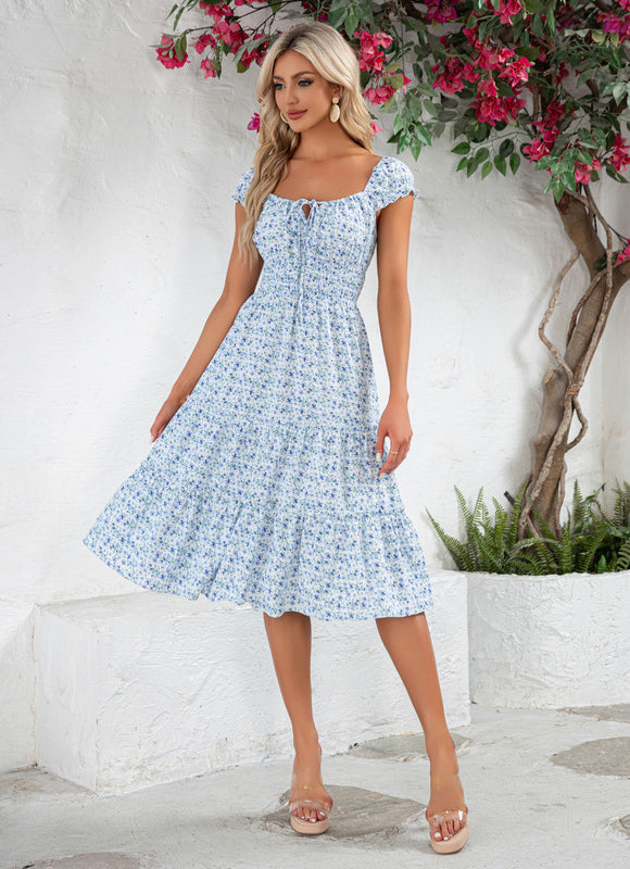 Robe Midi Midi Fleuri Bleu - gallery 2