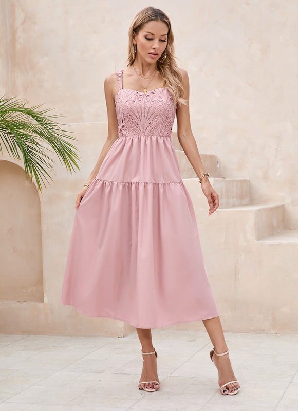 Robe Midi Midi Rose Brodée - gallery 3