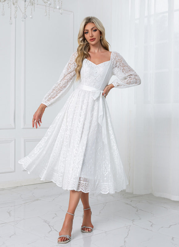Midi Robe Blanche Femme - gallery 6
