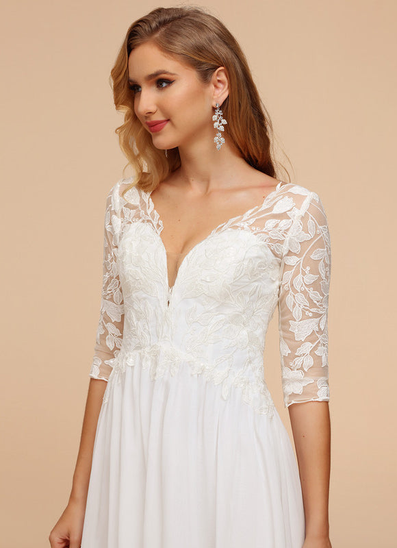 Robe Blanche Midi Manche Longue - gallery 5