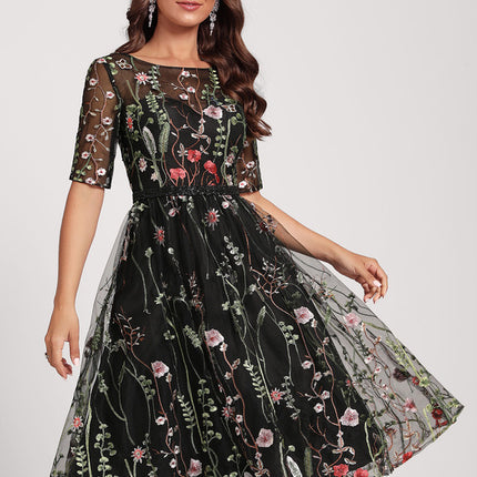 Robe Midi Fleurie Noire