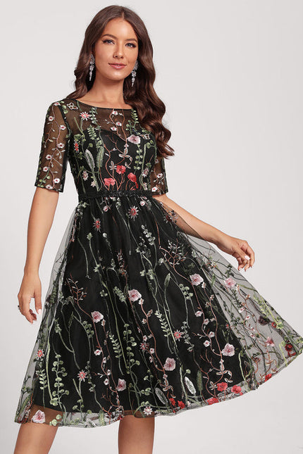 Robe Midi Fleurie Noire