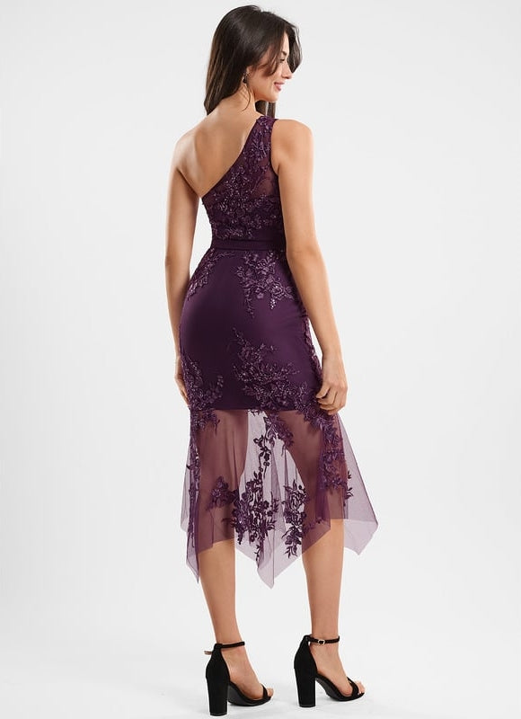 Robe Midi Asymétrique Violette - gallery 4