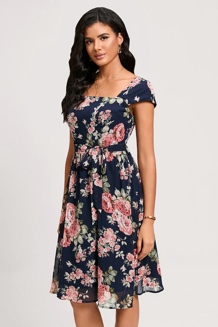 Robe Midi Fleurie Marine