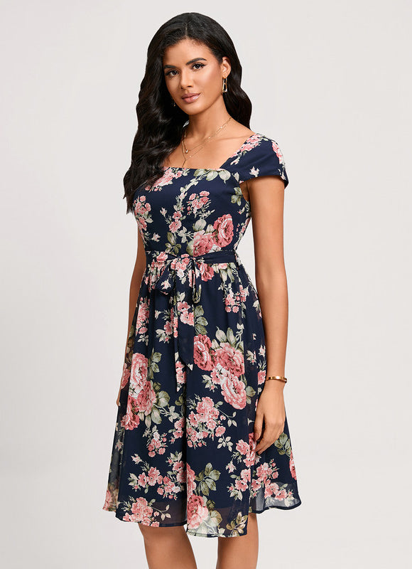 Robe Midi Fleurie Marine