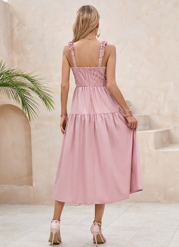 Robe Midi Midi Rose Brodée - gallery 5
