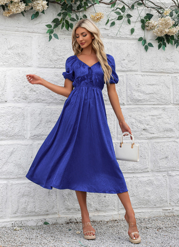 Robe Midi Satin Bleu Royal - gallery 4