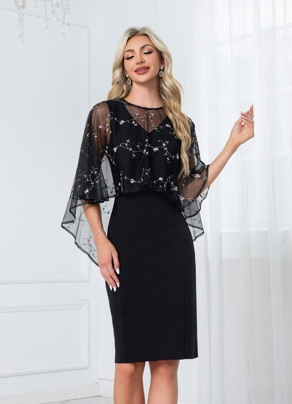 Robe Midi Noire Brodée - gallery 2