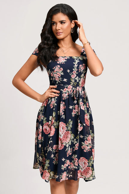 Robe Midi Fleurie Marine - gallery 2
