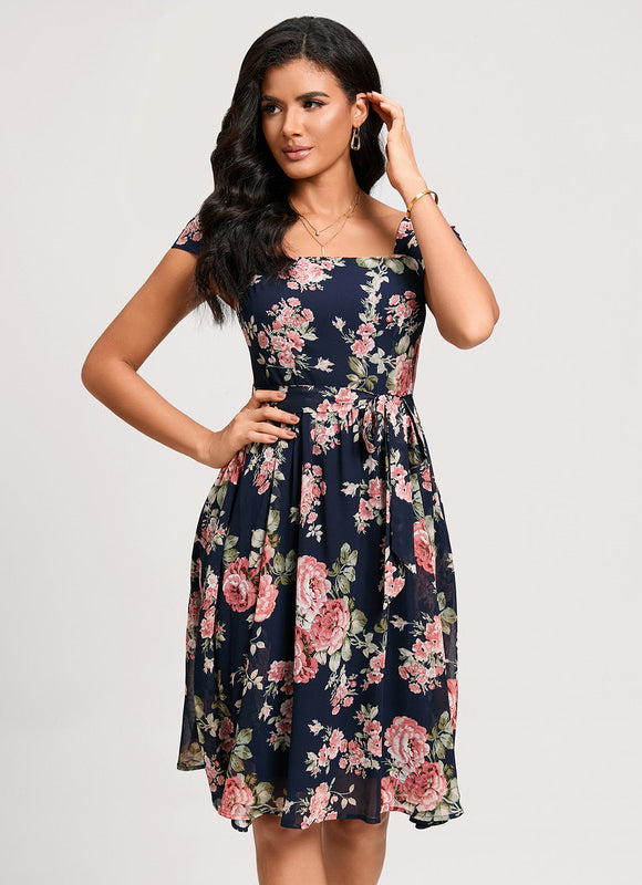 Robe Midi Fleurie Marine - gallery 2