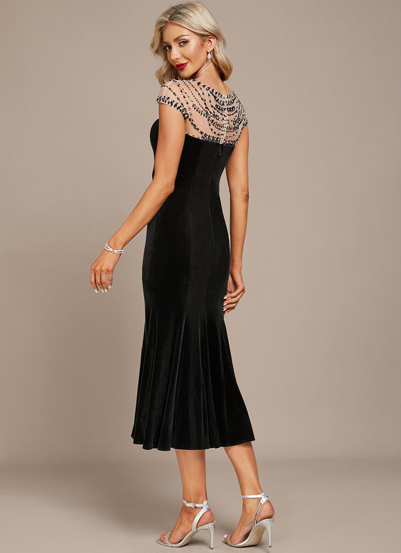 Robe Midi Velours Noir Élégante - gallery 4