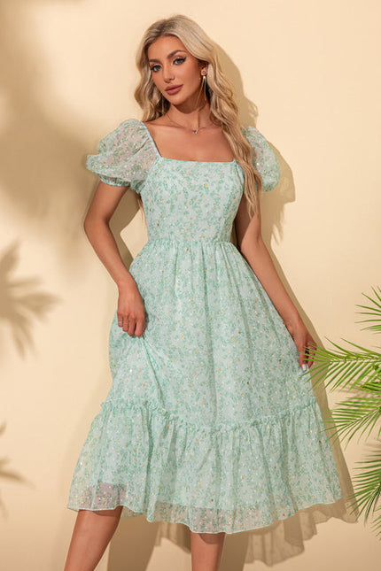 Robe Midi Verte Aérienne - gallery 4