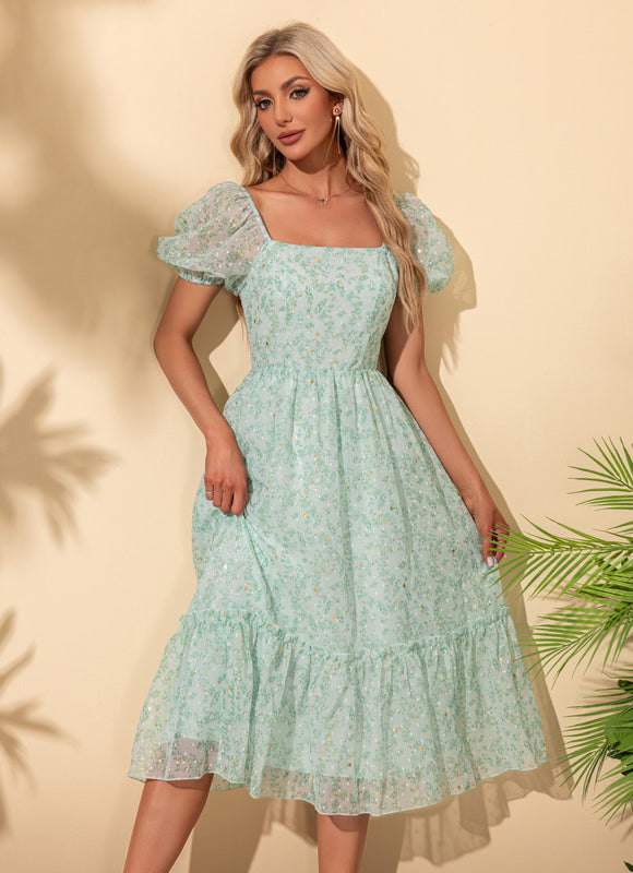 Robe Midi Verte Aérienne - gallery 4