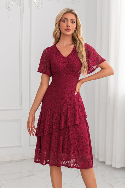 Robe Midi Dentelle Bordeaux