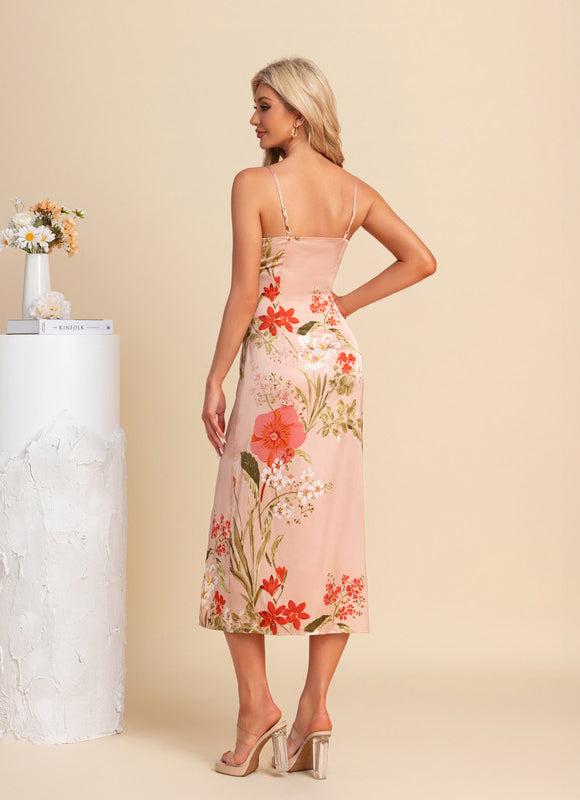 Robe Midi Satinée À Fleurs - gallery 2
