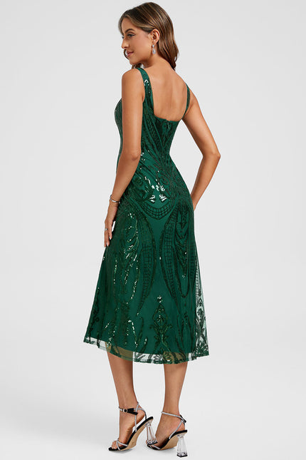 Robe Midi Pailletée Verte - gallery 5