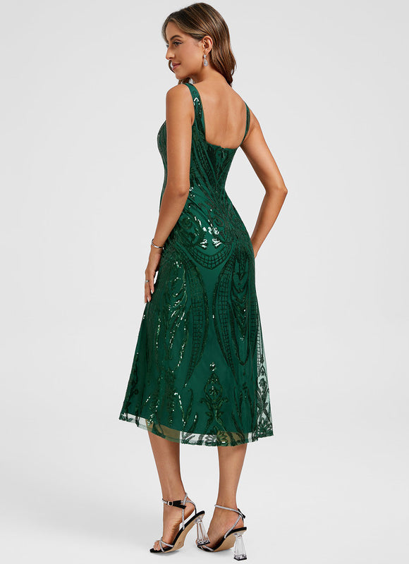 Robe Midi Pailletée Verte - gallery 5