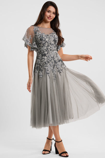 Robe Midi Tulle Argenté - gallery 1