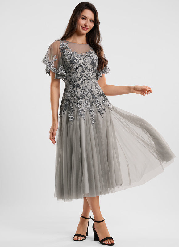 Robe Midi Tulle Argenté - gallery 1