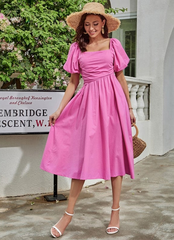 Robe Midi Midi Rose Coton