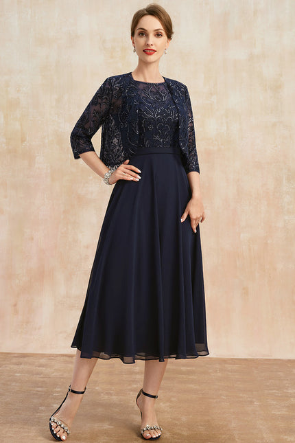 Robe Midi Élégance Marine Éthérée - gallery 1