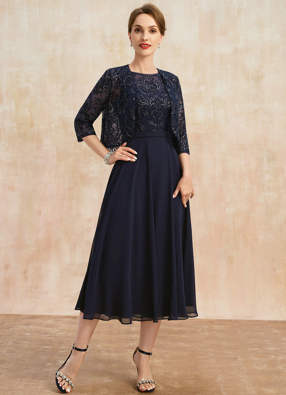 Robe Midi Élégance Marine Éthérée - gallery 1