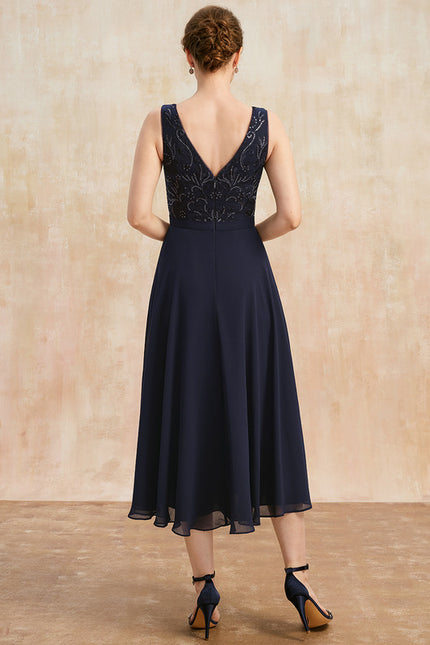 Robe Midi Élégance Marine Éthérée - gallery 6