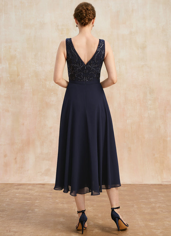 Robe Midi Élégance Marine Éthérée - gallery 6