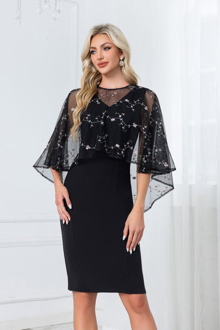 Robe Midi Noire Brodée