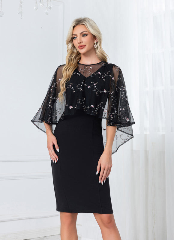 Robe Midi Noire Brodée