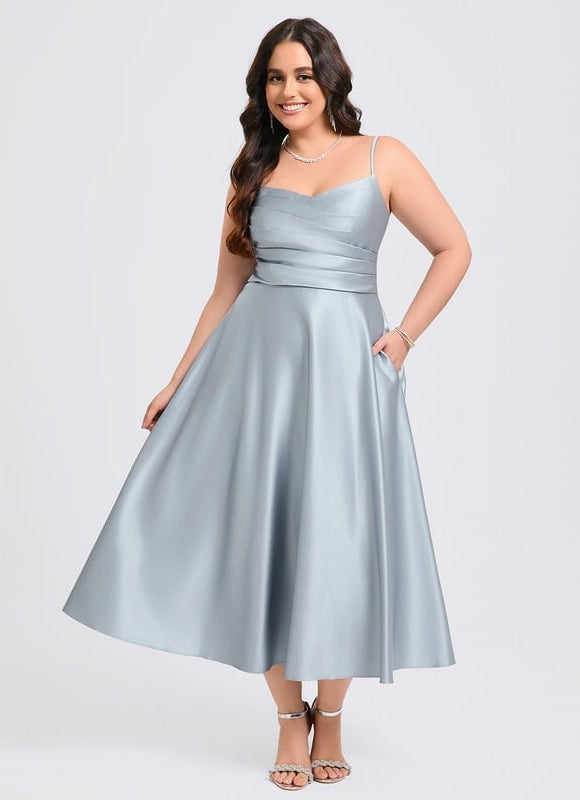 Robe Midi Satin Bleu Ciel - gallery 7