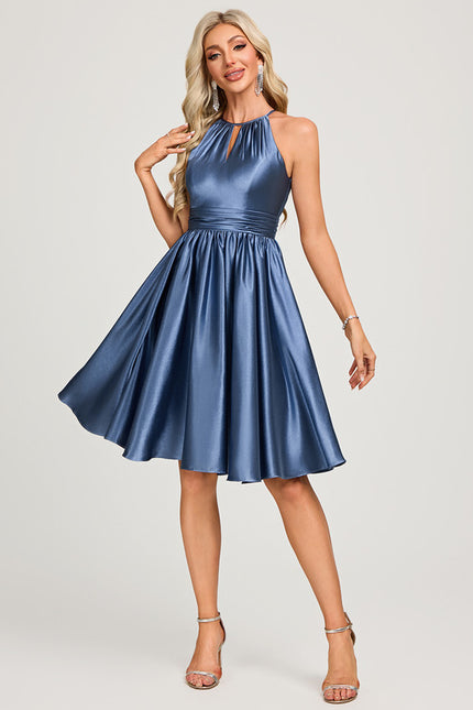Robe Midi Satin Bleu - gallery 4