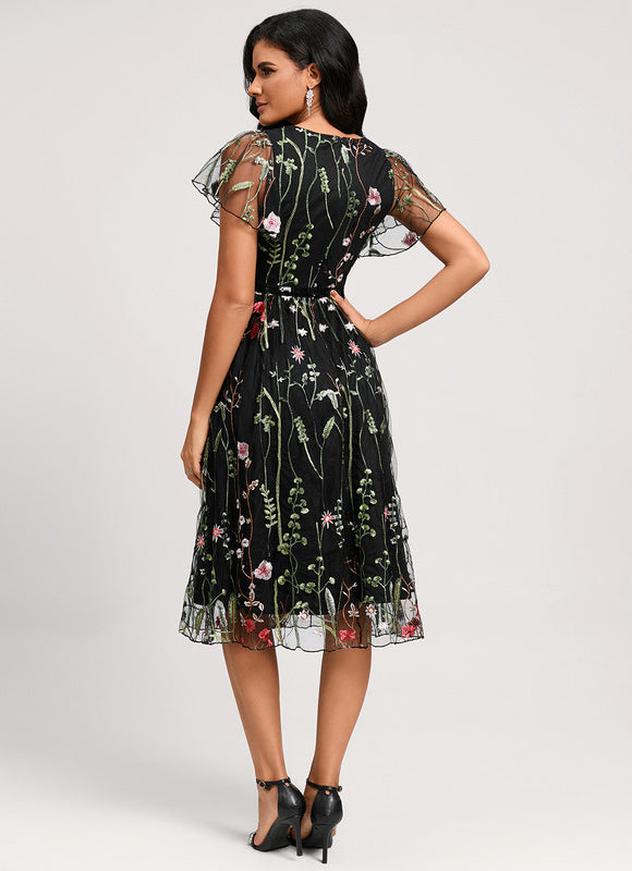 Robe Midi Fleurie Noire - gallery 4