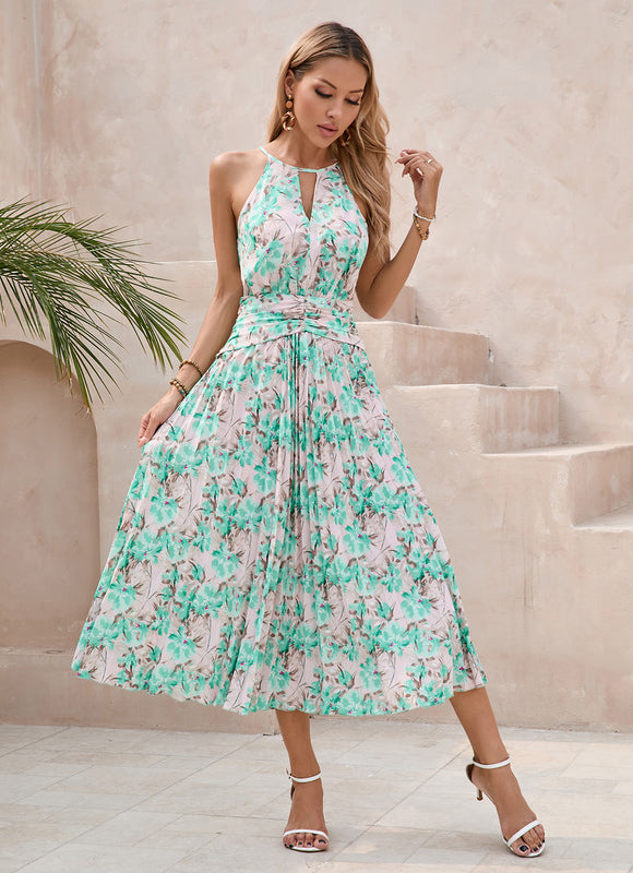 Robe Midi Midi Floral Aquatique